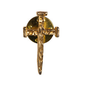 Gold Tone Cross Tie Tack Lapel Pin With Butterfly Clasp - 1 Inch Long